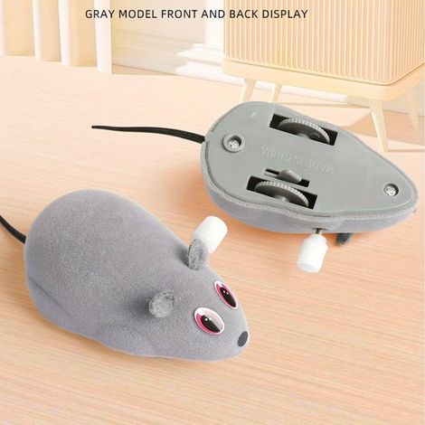 Zwei rennende Mäuse, das neueste Katzenspielzeug: Plüschmäuse mit realistischem Aufziehmechanismus, perfekt zur Unterhaltung von Katzen (grau). (1/5)