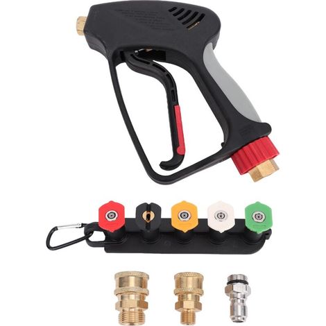 5000 PSI high-pressure cleaner gun with 3/8" swivel quick-connect fitting and M22-14 mm adapter. 5-nozzle high-pressure sprayer. (1/5)