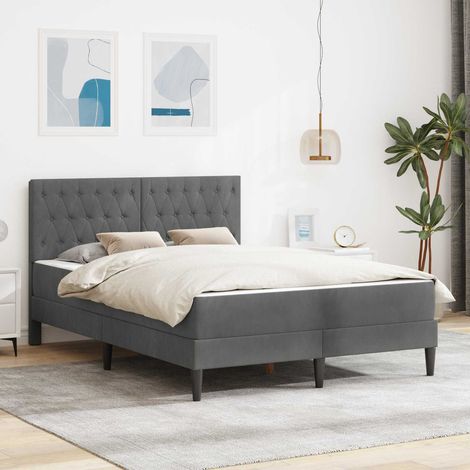 vidaXL Bettgestell mit Matratze Dunkelgrau 140 x 190 cm Samt (1/5)