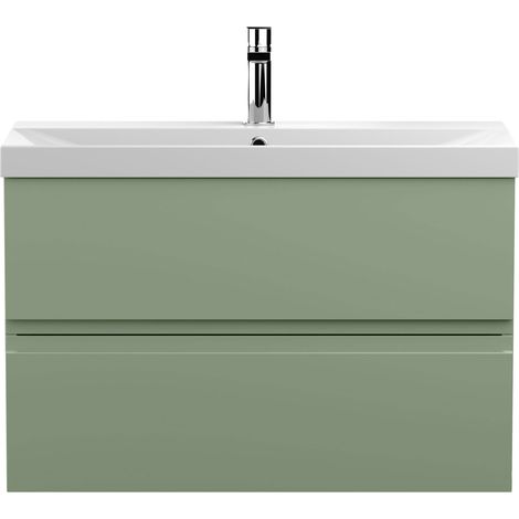 Hudson Reed Urban Wall Hung 2-Drawer Vanity Unit with Basin 3 Satin Green - 800mm Wide (1/5)