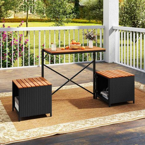 Outdoor table set with 2 chairs pe rattan acacia wood 227458831 227458831 227458831 (1/5)
