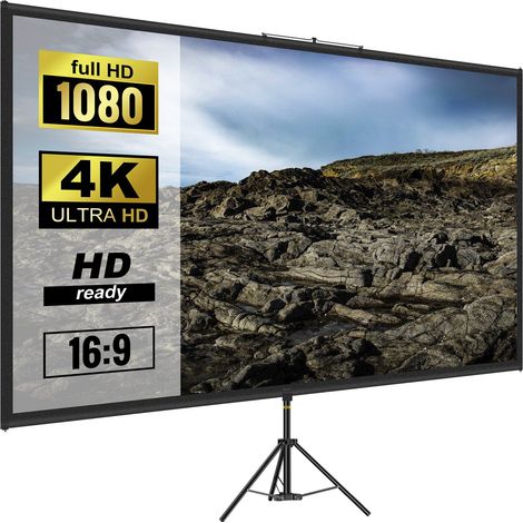 Écran de projection trépied avec support 70 pouces 16:9 4K HD, sans plis, hauteur réglable, portable, pour projecteur, intérieur et extérieur, idéal pour les films, le home cinéma, les jeux vidéo et l (1/5)