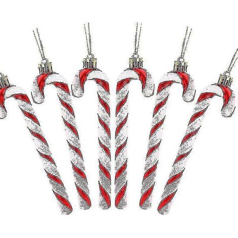 6er-Pack – 13 cm große, glitzernde Zuckerstangen-Weihnachtsbaumanhänger (rot & weiß) (1/5)