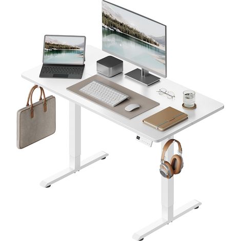 WOLTU Scrivania Elettrica Regolabile Altezza 120x60x72-118 cm Bianco con 3 Memorie e 2 Ganci