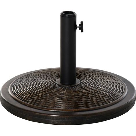 Socle de parasol en ciment, 14 kg, pied de parasol rond aspect rotin pour parasols à tube de 35 mm/38 mm/48 mm de diamètre (1/4)