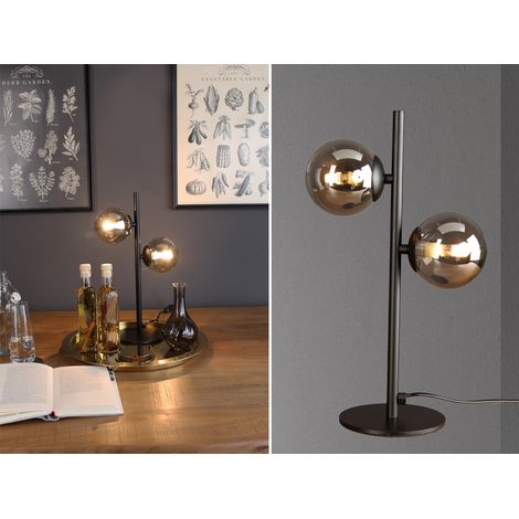 Außergewöhnliche Tischleuchte NEPTUN Schwarz - Glaskugeln Rauchglas, Höhe 40cm (1/5)