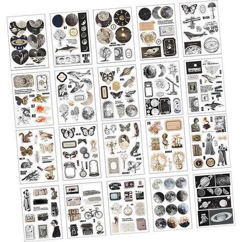 [Journal stickers] [Étiquettes adhésives décoratives vintage] Premium PET matériel, 70g, 20 feuilles pour scrapbook, notebook, album photo (1/5)