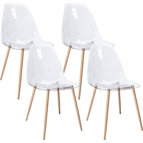 Kit de 4 Chaises d'appoint Modernes en Polycarbonate Transparent et Robuste avec des Pieds en Métal pour la Salle à Manger et Le Jardin (1/5)