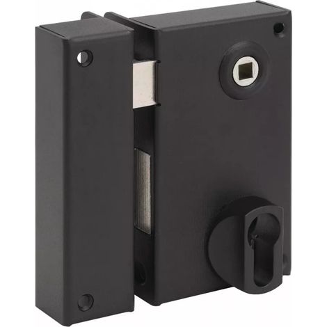 Serrure en applique verticale à fouillot - Carré de 7 mm - Noir - Droite