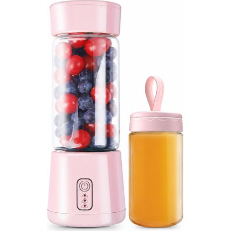 Blender Portable Électrique USB Rechargeable avec 2 Gobelets et 6 Lames, Rose (1/5)