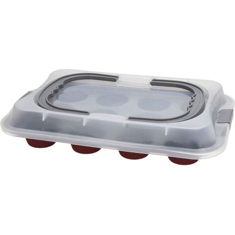 Muffinform 12 Tassen cm 6 mit Deckel aus rotem Karbonstahl