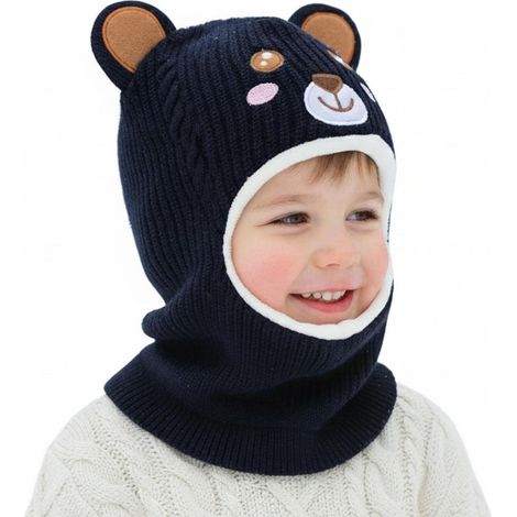 Kinder Schlupfmütze mit Bärenohren, warm gefüttert, für Mädchen & Jungen (1/5)