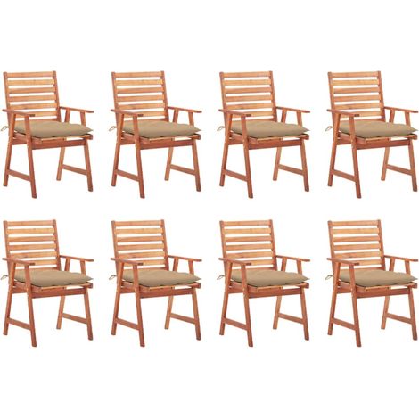 Sillas comedor de jardín y cojines 8 uds madera maciza acacia