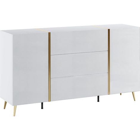 Credenza con 2 ante e 3 cassetti Bianco brillante e Dorato - MARZIALO (1/4)