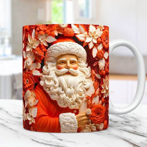 Tasse De Noël - Tasse En Céramique Avec Motif Gonflé De Bonhomme De Neige Ou Père Noël - Pour Café Thé Chocolat Chaud - 350 Ml - 1 Pièce (1/5)