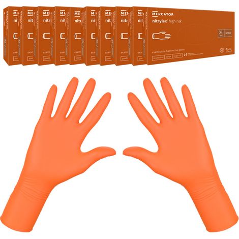 Guanti in nitrile arancioni Mercator Nitrylex High Risk XL, confezione da 100 pezzi, cartone da 10 pezzi (1/5)