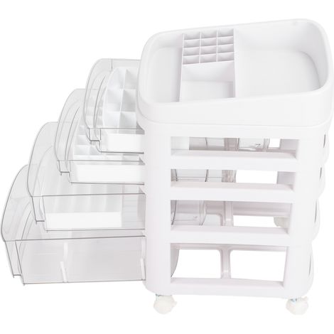 Boîte de rangement vernis à ongles 4 tiroirs à roulettes, organiseur cosmétique bijoux multi-étagères, support mobile pour salon ou maison. (1/5)