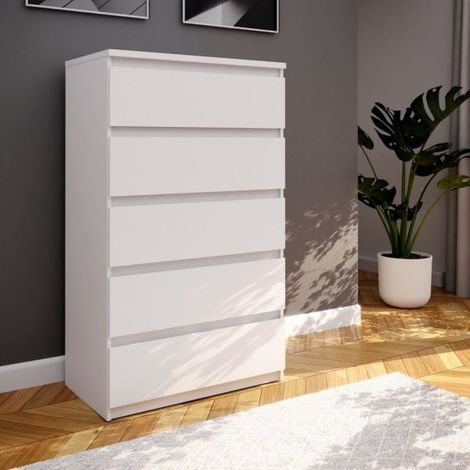Cassettiera Morgan 5 cassetti 77.2 x 42.2 x H 128.1 cm colore bianco opaco