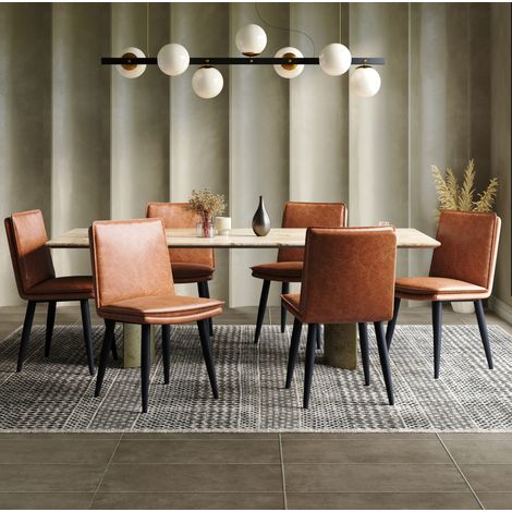 Set di 6 sedie da sala da pranzo in PU con cuscino doppio strato marrone OKMYHOME (1/5)