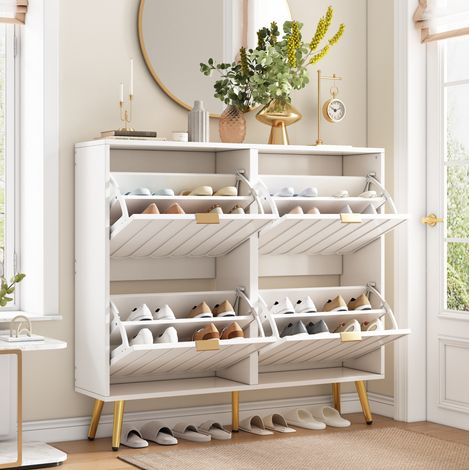 Scarpiera salvaspazio 4 ante bianca 100x24x91,5 cm OKMYHOME (1/5)