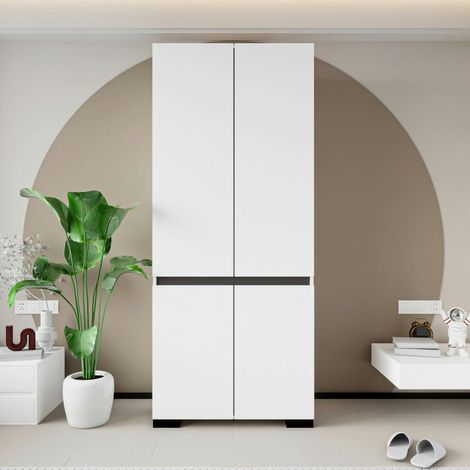 Armoire penderie blanche 2 portes détail gris, 1 étagère BYRON