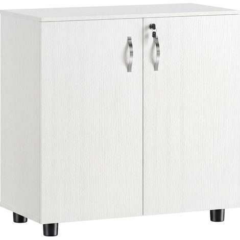 Armoire de bureau à deux niveaux, meuble de rangement avec 2 portes, serrures et clés, 80 x 40 x 80 cm, blanche (1/5)
