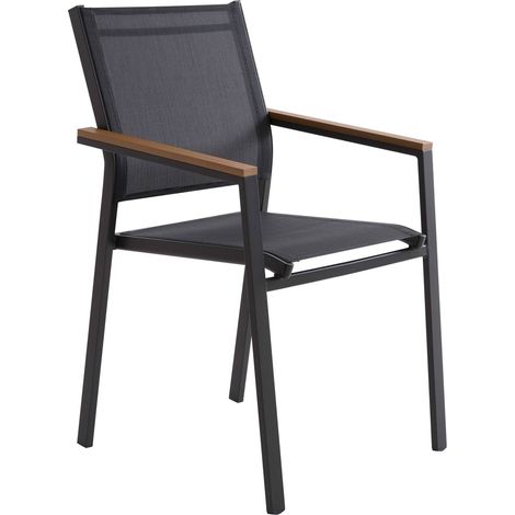 Chaise de jardin en aluminium et textilène avec accoudoirs gris (1/5)