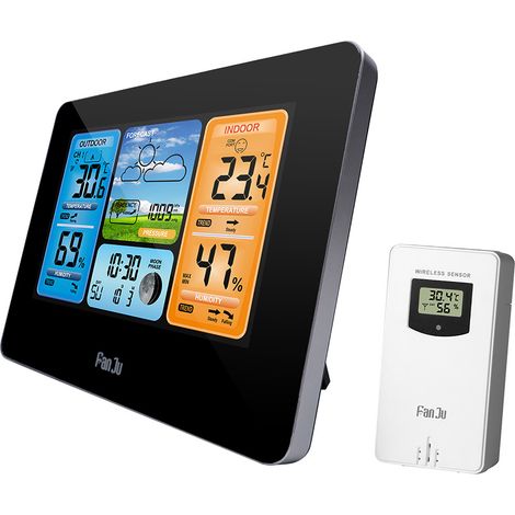 Station météo numérique multifonction Réveil LCD Prévisions météo intérieures et extérieures Baromètre Thermomètre Hygromètre avec capteur extérieur sans fil Cordon d'alimentation USB (1/5)