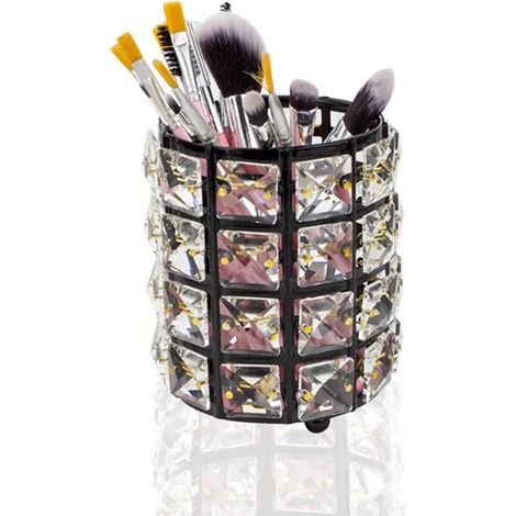 Boîte De Rangement Pour Pinceaux À Maquillage - Boîte Métallique Avec Décoration Cristal - 10,6 x 8,8 cm - 307 g - 1 Pièce (1/5)