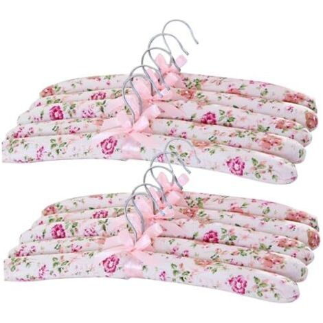 Cintres rembourrés, 10pcs 15 Pouces de Coucher en Satin Floral, cintres rembourrés Non glissants, Pas de Linge de vêtements de Blocs de Chemise (Rouge Rose, Motif aléatoire) (1/5)