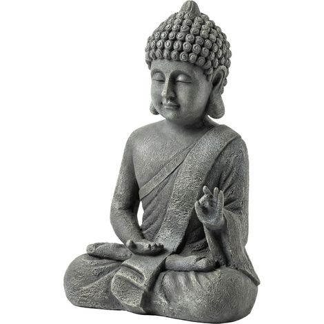 Statue de jardin Bouddha assis en magnésium oxyde, décoration spirituelle gris foncé 32x23x51 cm (1/5)