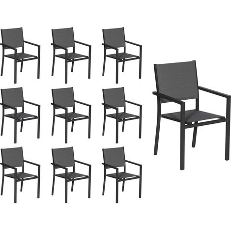Set di 10 sedie imbottite in alluminio antracite - textilene grigio