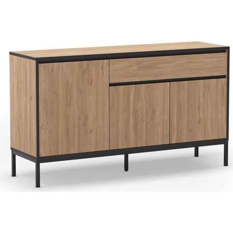 Aparador 3 puertas 1 cajón md-Cris acabado roble sepet y negro, 140cm(ancho) 80cm(alto) 40cm(largo) (1/3)