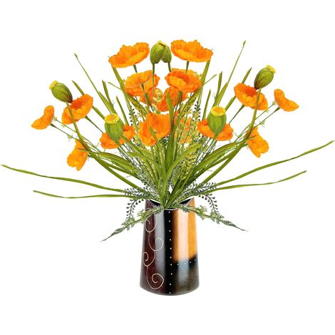 Bouquet de Coquelicots artificiels dans Un Vase - Fleurs artificielles - Décoration de Mariage - Orange (1/4)