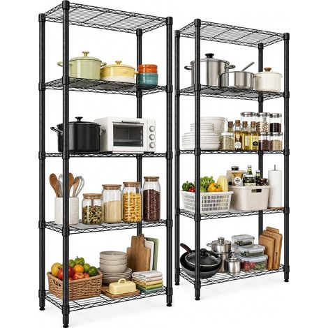 Étagère de rangement robuste à 5 niveaux en métal - Étagères réglables en fil d'acier au carbone - Pieds de nivellement - Étagère utilitaire autoportante pour garage, garde-manger, cuisine ou buanderi (1/5)