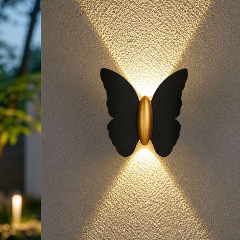 Applique murale papillon étanche IP65, aluminium moulé noir et or, 6W LED 3000K lumière chaude, design moderne pour extérieur et intérieur (1/5)