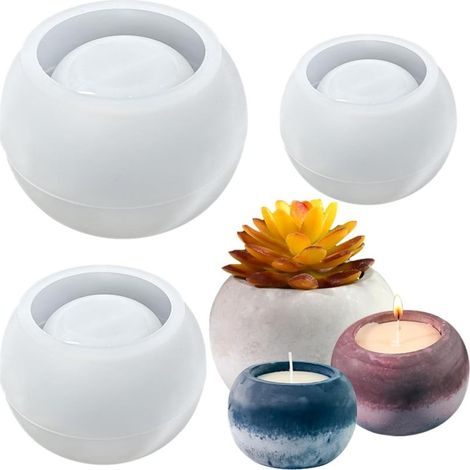 Set aus 3 runden Betonformen für Kerzen, runde Blumentöpfe, Schmuckkästchen, Aufbewahrungsbehälter, Vasen, Stifthalter (Silikonform). (1/5)