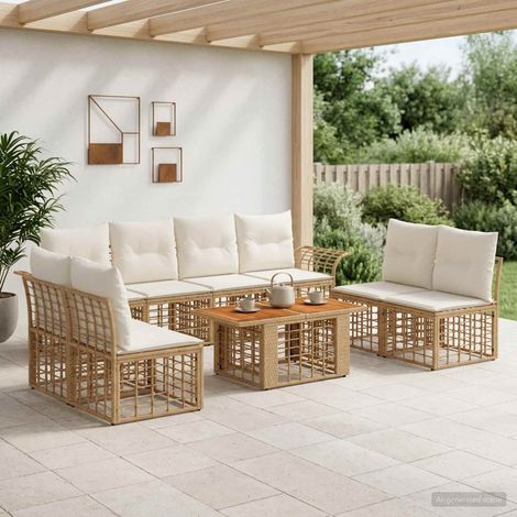 vidaXL Set Divano da Giardino 9 pz Naturale e Bianco Crema polyrattan (1/5)