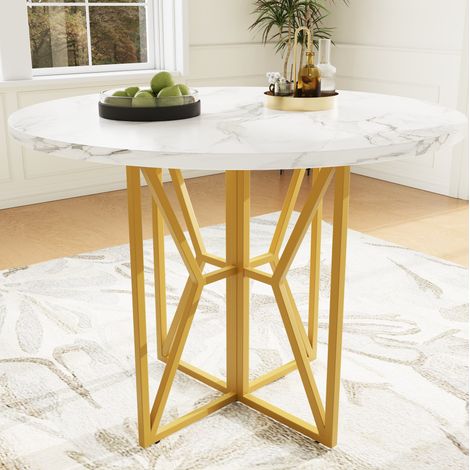 MEUBLIV Table ronde 80x80x76 cm dorée – plateau finition marbre, 4 à 6 personnes (1/5)