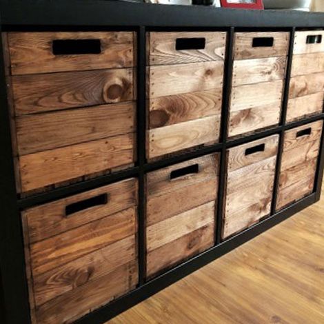 4er set Holzkiste Holzbox Vintage Ocker passend für Ikea Kallax und Expeditregale (1/5)