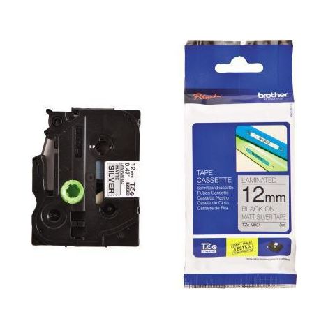 Schriftbandkassette P-touch TZe-M931 12 mm x 8 m (B x L) silber matt schwarz (1/4)