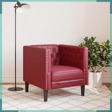 372656 Fauteuil Chesterfield rouge bordeaux similicuir (1/5)