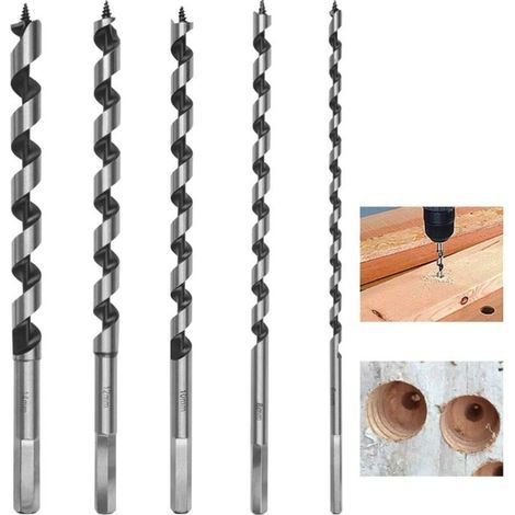 Set di 5 punte da trapano esagonali per legno, kit di utensili per la lavorazione del legno con fresa a spirale in acciaio al carbonio da 230 mm con diametri 6 mm/8 mm/10 mm/12 mm/14 mm
