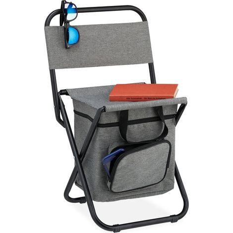Ulisem Campinghocker mit Tasche, faltbar, mit Rückenlehne, Camping, Garten, tragbarer Klapphocker, HBT 60x35x35 cm, grau (1/4)