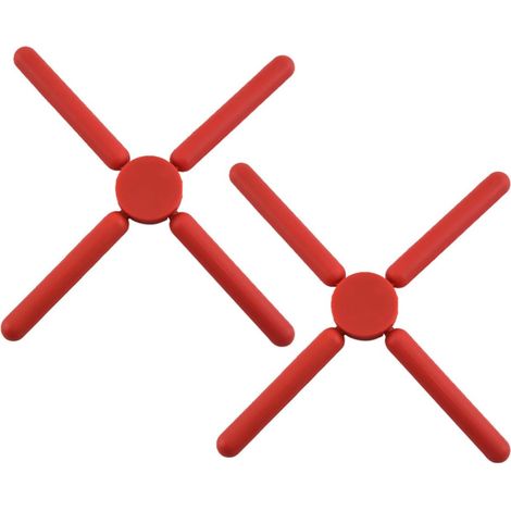 2 dessous de plat en silicone, forme croix, rouge, pliables (1/5)