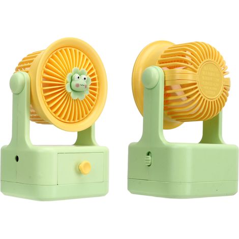 Wiederaufladbarer USB-Tischventilator, verstellbarer Winkel, niedlich, tragbar und multifunktional, ideal für Büro und Reisen (gelb/grün). (1/4)