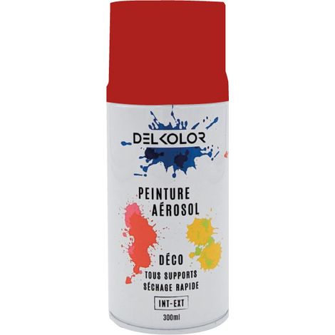 Delkolor Peinture en Aérosol Tous Supports - 300ml Couleur: ROUGE FEU - Conditionnement: 300ml