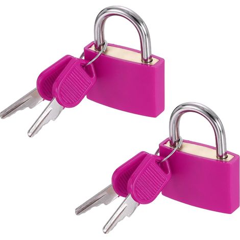 Lot de 2 petits cadenas avec clés de 32 mm de long et 42 mm de long - Revêtement ABS - Laiton massif antirouille - Étanche - Pour sac à dos, salle de sport, casier, armoire - Rose rouge (1/5)