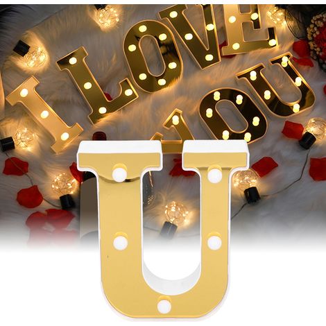 U-förmige LED-Lampe mit goldenen Buchstaben, ideal für einen Heiratsantrag, Geburtstag oder jede andere Feier (warmweiß). (1/5)