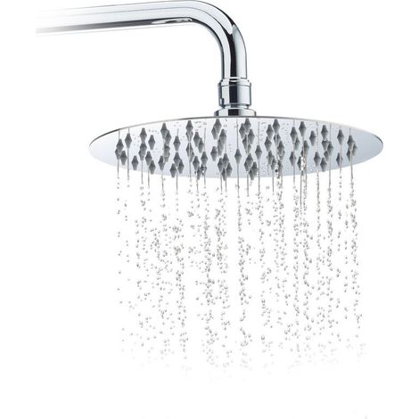 Relaxdays Pommeau de douche rond pluie tête de douche 200 mm pomme en inox effet miroir brillant, argenté (1/5)